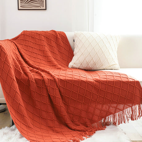 SOGA 2X Red Diamond Pattern Knitted Throw Blanket Warm Cozy Woven Cover Couch Bed Sofa Home Decor with Tassels - Cafe Supply