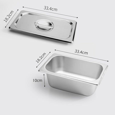 SOGA 2X Gastronorm GN Pan Full Size 1/3 GN Pan 10cm Deep Stainless Steel Tray With Lid - Cafe Supply