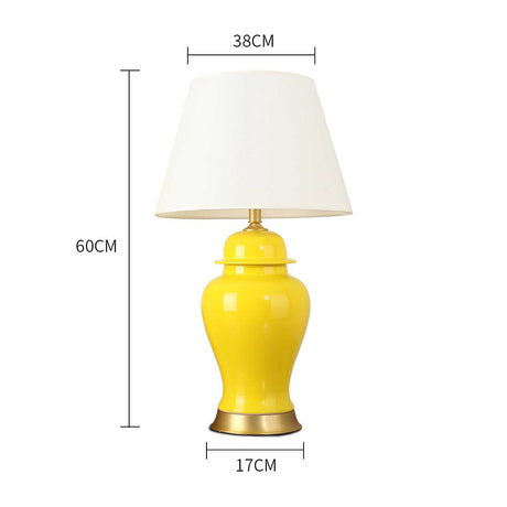SOGA 2X Oval Ceramic Table Lamp with Gold Metal Base Desk Lamp Yellow - Cafe Supply