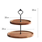 SOGA 2X 20cm 2 Tier Brown  Round Wooden Acacia  Dessert Tray Cake Snacks Cupcake Stand Buffet Serving Countertop Decor - Cafe Supply