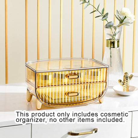 SOGA 2X 2 Tier Golden Yellow Multifunctional Countertop Cosmetic Storage Makeup Skincare Holder Jewelry Cabinet Bathroom Desk Drawer Vanity Organiser - Cafe Supply