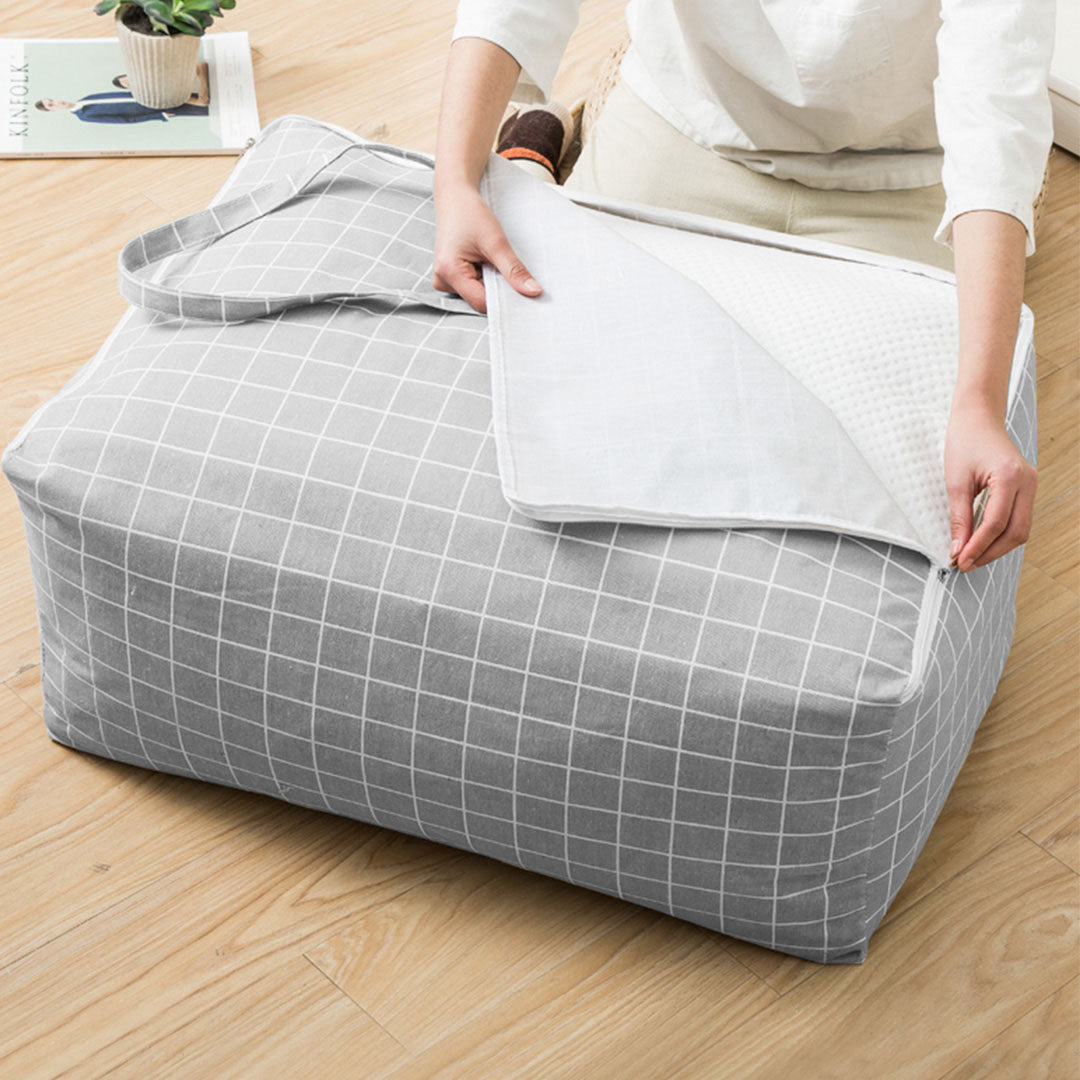 SOGA Grey Plaid Large Storage Luggage Bag Double Zipper Foldable Travel Organiser Essentials - Cafe Supply