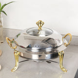 SOGA 4X Stainless Steel Gold Accents Round Buffet Chafing Dish Cater Food Warmer Chafer with Glass Top Lid - Cafe Supply