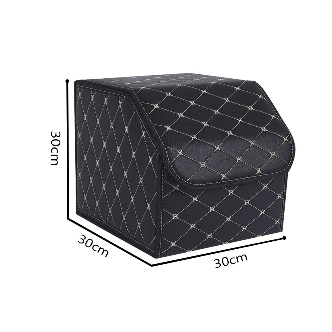 SOGA 2X Leather Car Boot Collapsible Foldable Trunk Cargo Organizer Portable Storage Box Black/Gold Stitch Small - Cafe Supply