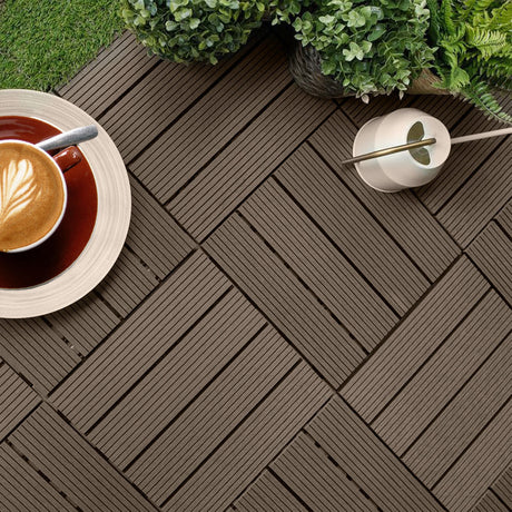 SOGA 2X 11 pcs Dark Chocolate DIY Wooden Composite Decking Tiles Garden Outdoor Backyard Flooring Home Decor - Cafe Supply