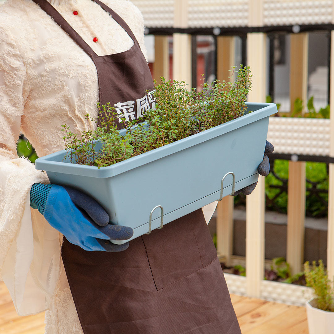 SOGA 49.5cm Blue Rectangular Planter Vegetable Herb Flower Outdoor Plastic Box with Holder Balcony Garden Decor Set of 5 - Cafe Supply