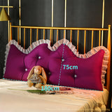 SOGA 2X 180cm Burgundy Princess Bed Pillow Headboard Backrest Bedside Tatami Sofa Cushion with Ruffle Lace Home Decor - Cafe Supply