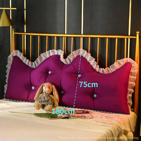 SOGA 2X 180cm Burgundy Princess Bed Pillow Headboard Backrest Bedside Tatami Sofa Cushion with Ruffle Lace Home Decor - Cafe Supply