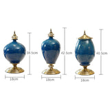 SOGA 2X 42cm Ceramic Oval Flower Vase with Gold Metal Base Dark Blue - Cafe Supply