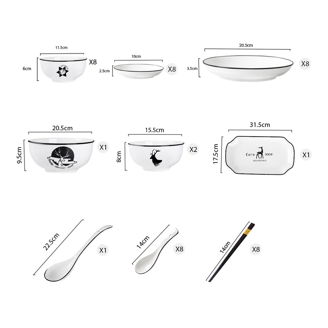 SOGA White Antler Printed Ceramic Dinnerware Set Crockery Soup Bowl Plate Server Kitchen Home Decor Set of 28 - Cafe Supply
