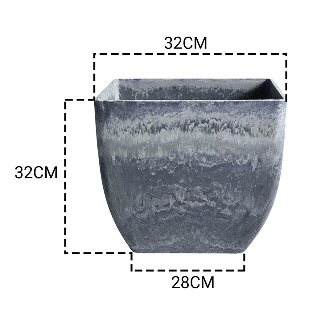 SOGA 2X 32cm Weathered Grey Square Resin Plant Flower Pot in Cement Pattern Planter Cachepot for Indoor Home Office - Cafe Supply