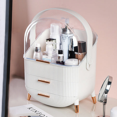 SOGA 29cm White Countertop Makeup Cosmetic Storage Organiser Skincare Holder Jewelry Storage Box with Handle - Cafe Supply