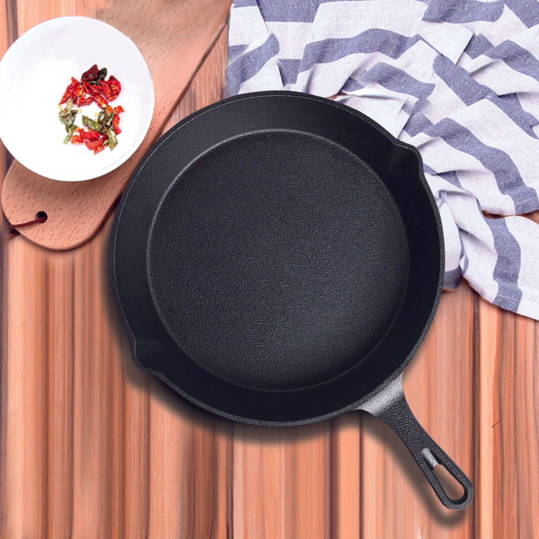 SOGA 2X 26cm Round Cast Iron Frying Pan Skillet Steak Sizzle Platter with Handle - Cafe Supply