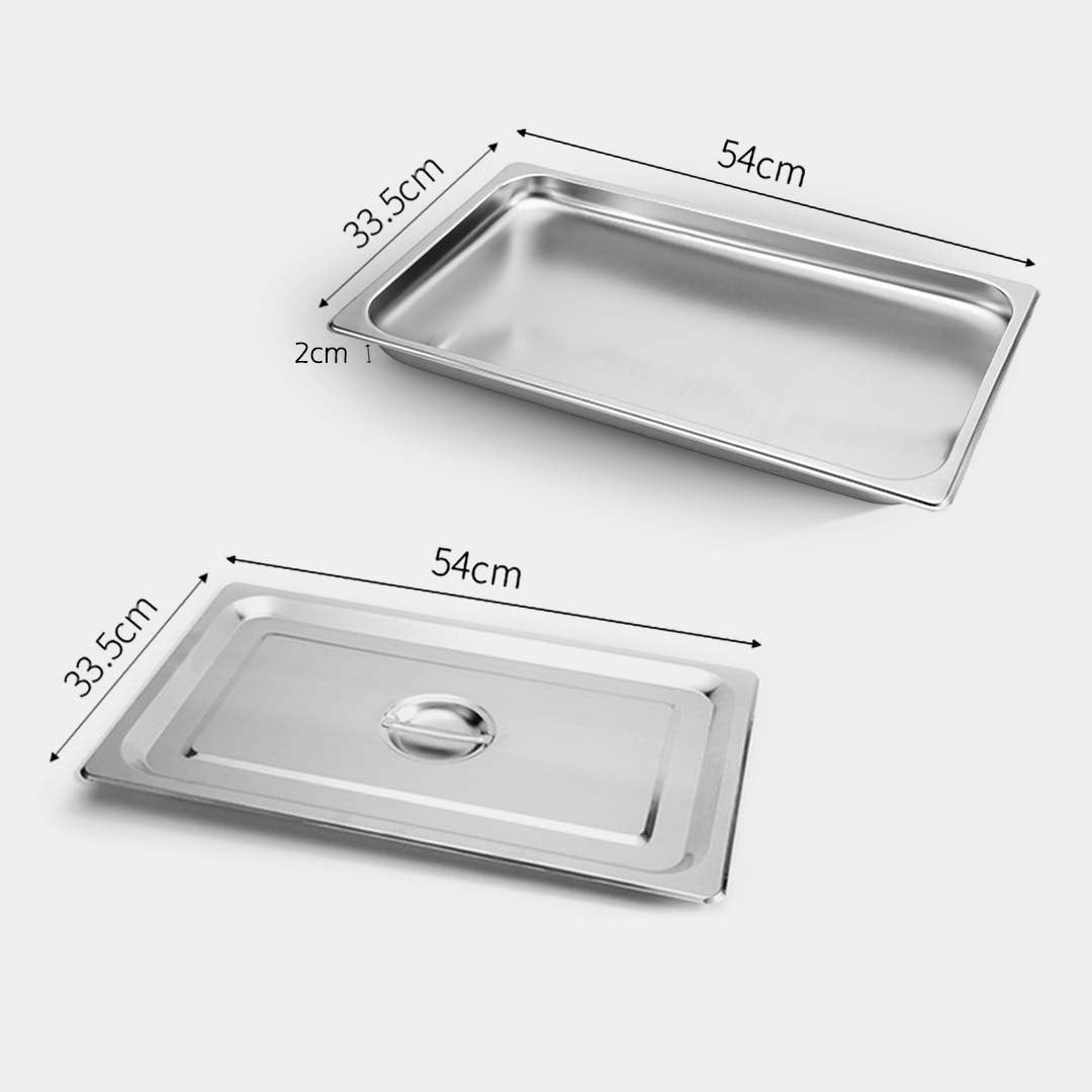 SOGA 2X Gastronorm GN Pan Full Size 1/1 GN Pan 2cm Deep Stainless Steel Tray With Lid - Cafe Supply