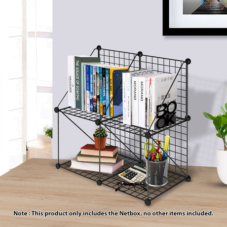 SOGA 2X Black Portable 4-Cube 2 Column Storage Organiser Foldable DIY Modular Grid Space Saving Shelf - Cafe Supply