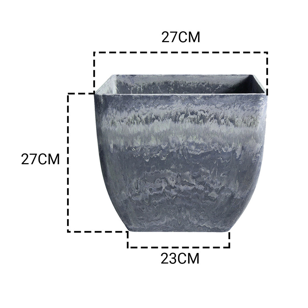 SOGA 27cm Weathered Grey Square Resin Plant Flower Pot in Cement Pattern Planter Cachepot for Indoor Home Office - Cafe Supply