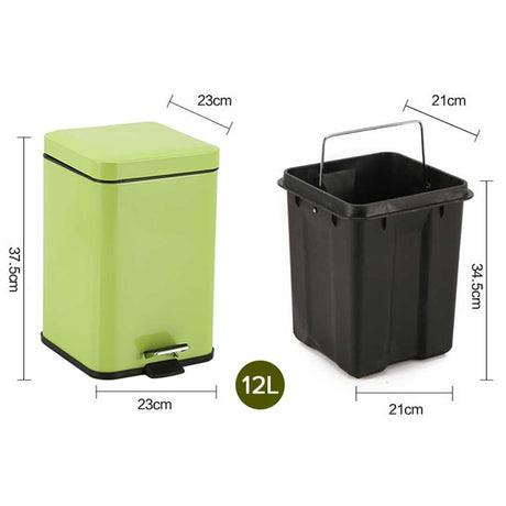 SOGA 2X 12L Foot Pedal Stainless Steel Rubbish Recycling Garbage Waste Trash Bin Square Green - Cafe Supply