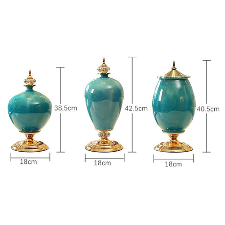 SOGA 2X 40cm Ceramic Oval Flower Vase with Gold Metal Base Green - Cafe Supply