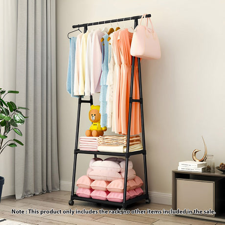 SOGA 2X 2-in-1 Organiser Clothes Shoe Rack Space-Saving Triangular Storage with Wheels Black - Cafe Supply