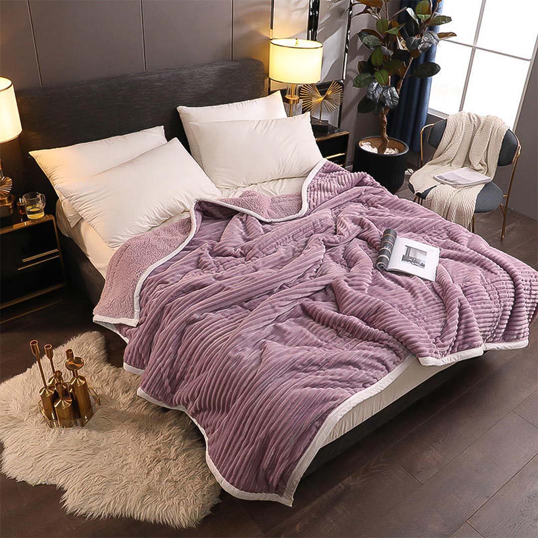 SOGA 2X Throw Blanket Warm Cozy Double Sided Thick Flannel Coverlet Fleece Bed Sofa Comforter Purple - Cafe Supply