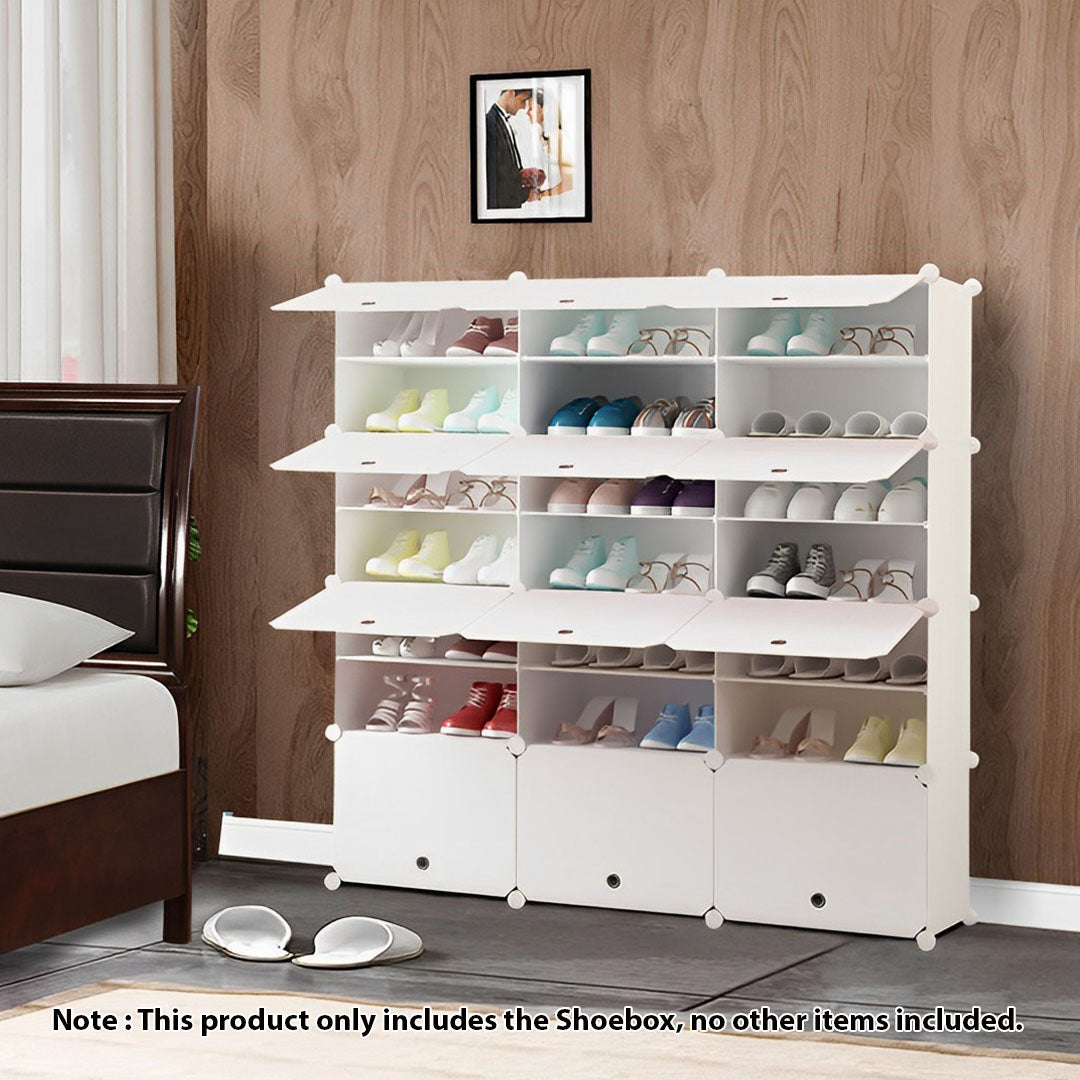 SOGA 7 Tier 3 Column White Shoe Rack Organizer Sneaker Footwear Storage Stackable Stand Cabinet Portable Wardrobe with Cover - Cafe Supply