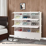 SOGA 7 Tier 3 Column White Shoe Rack Organizer Sneaker Footwear Storage Stackable Stand Cabinet Portable Wardrobe with Cover - Cafe Supply