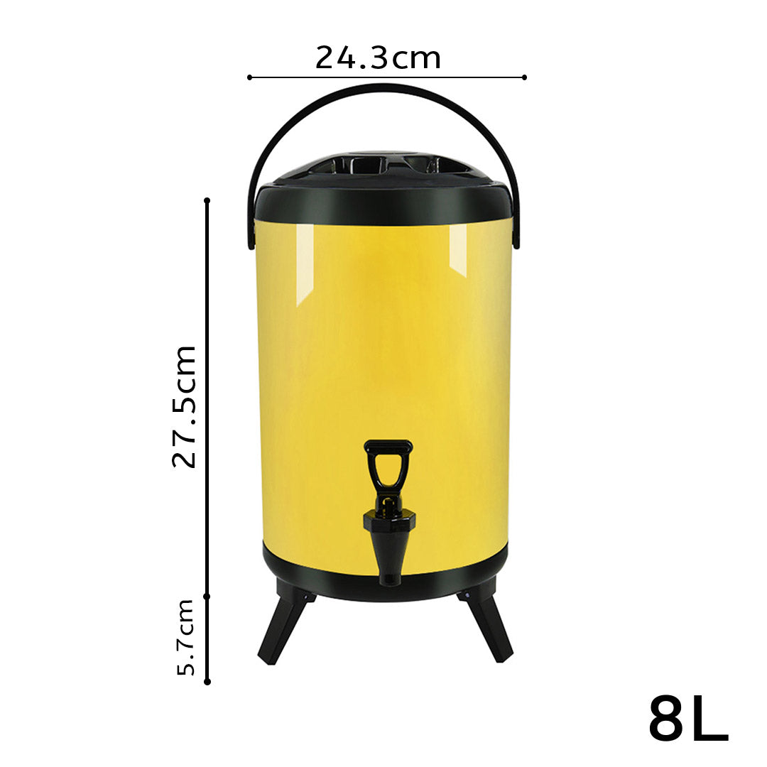 SOGA 4X 8L Stainless Steel Insulated Milk Tea Barrel Hot and Cold Beverage Dispenser Container with Faucet Yellow - Cafe Supply