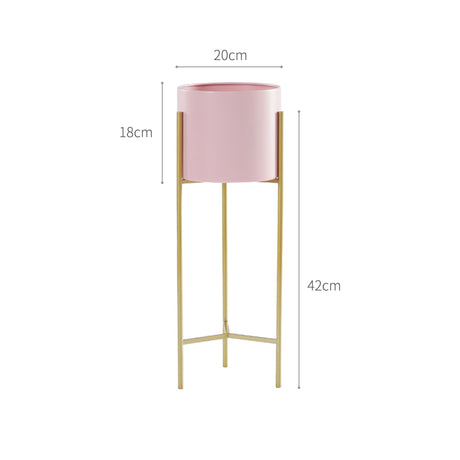 SOGA 2X 2 Layer 42cm Gold Metal Plant Stand with Pink Flower Pot Holder Corner Shelving Rack Indoor Display - Cafe Supply