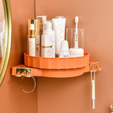 SOGA 2X Orange 360 Degree Wall-Mounted Rotating Bathroom Organiser Corner Vanity Rack Toilet Adhesive Storage Shelf - Cafe Supply