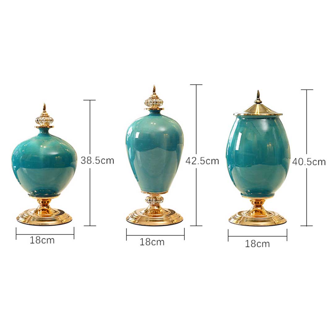 SOGA 38.50cm Ceramic Oval Flower Vase with Gold Metal Base Dark Blue - Cafe Supply