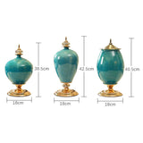 SOGA 38.50cm Ceramic Oval Flower Vase with Gold Metal Base Dark Blue - Cafe Supply