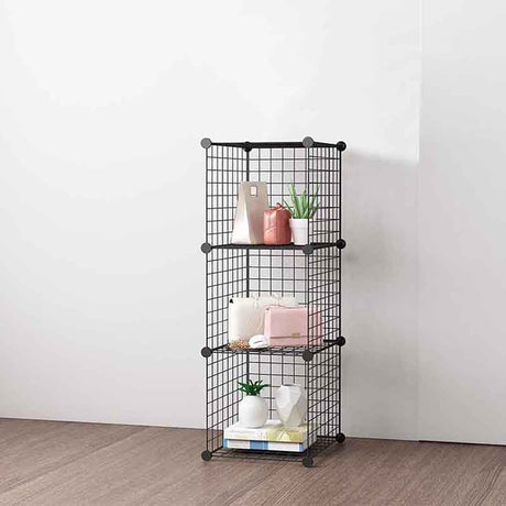 SOGA 2X Black Portable 3 Tier Cube Storage Organiser Foldable DIY Modular Grid Space Saving Shelf - Cafe Supply