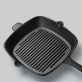 SOGA 26cm Square Ribbed Cast Iron Frying Pan Skillet Steak Sizzle Platter with Handle - Cafe Supply