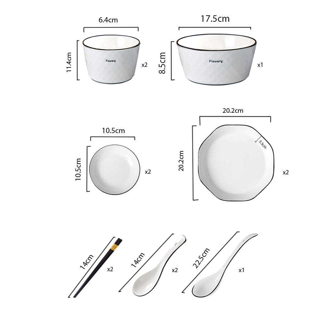 SOGA Diamond Pattern Ceramic Dinnerware Crockery Soup Bowl Plate Server Kitchen Home Decor Set of 8 - Cafe Supply