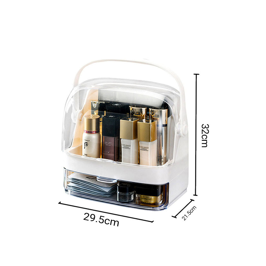 SOGA 2X 2 Tier White Countertop Makeup Cosmetic Storage Organiser Skincare Holder Jewelry Storage Box with Handle - Cafe Supply
