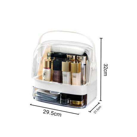 SOGA 2X 2 Tier White Countertop Makeup Cosmetic Storage Organiser Skincare Holder Jewelry Storage Box with Handle - Cafe Supply
