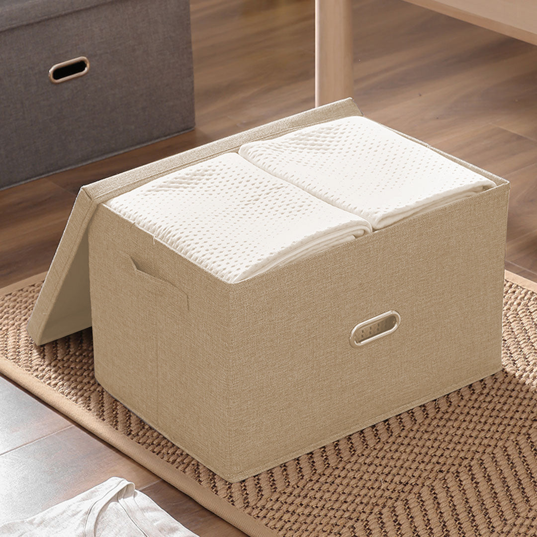 SOGA 2X Beige Small Foldable Canvas Storage Box Cube Clothes Basket Organiser Home Decorative Box - Cafe Supply