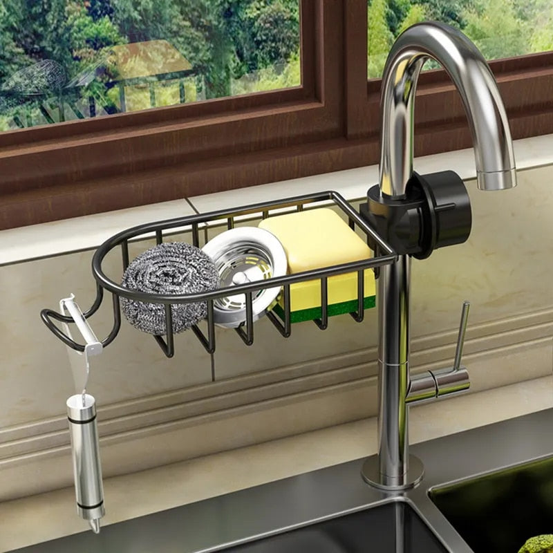 SOGA 2X Black Single Kitchen Sink Organiser Faucet Soap Sponge Caddy Rack Storage Drainer - Cafe Supply