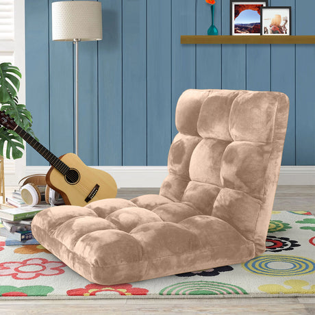 SOGA 2X Floor Recliner Folding Lounge Sofa Futon Couch Folding Chair Cushion Light Apricot - Cafe Supply
