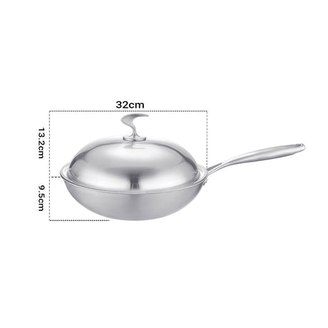 SOGA 2X 18/10 Stainless Steel Fry Pan 32cm Frying Pan Top Grade Cooking Skillet with Lid - Cafe Supply