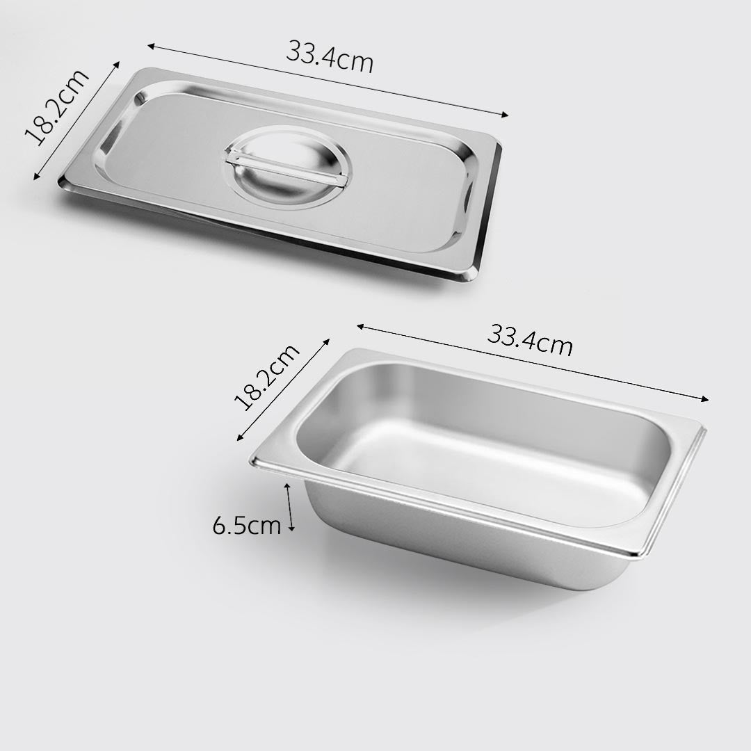 SOGA 2X Gastronorm GN Pan Full Size 1/3 GN Pan 6.5 cm Deep Stainless Steel Tray With Lid - Cafe Supply