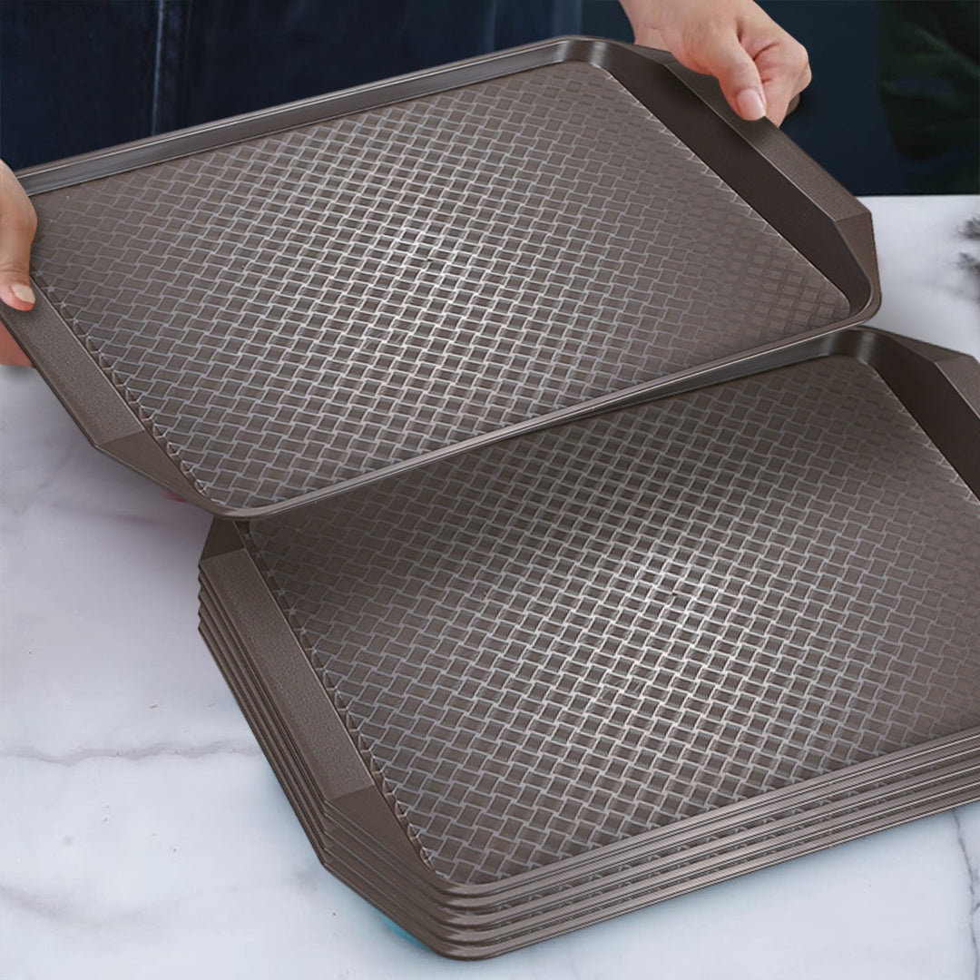 SOGA Rectangular Serving Tray Heavy Duty Waterproof Stackable Plastic Food Snack Pan Set of 10 Coffee - Cafe Supply