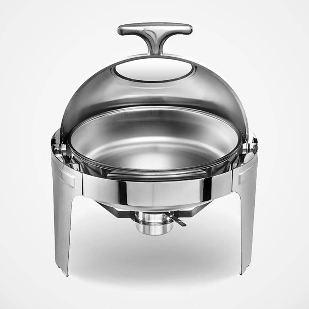 SOGA 6L Round Chafing Stainless Steel Food Warmer with Glass Roll Top - Cafe Supply