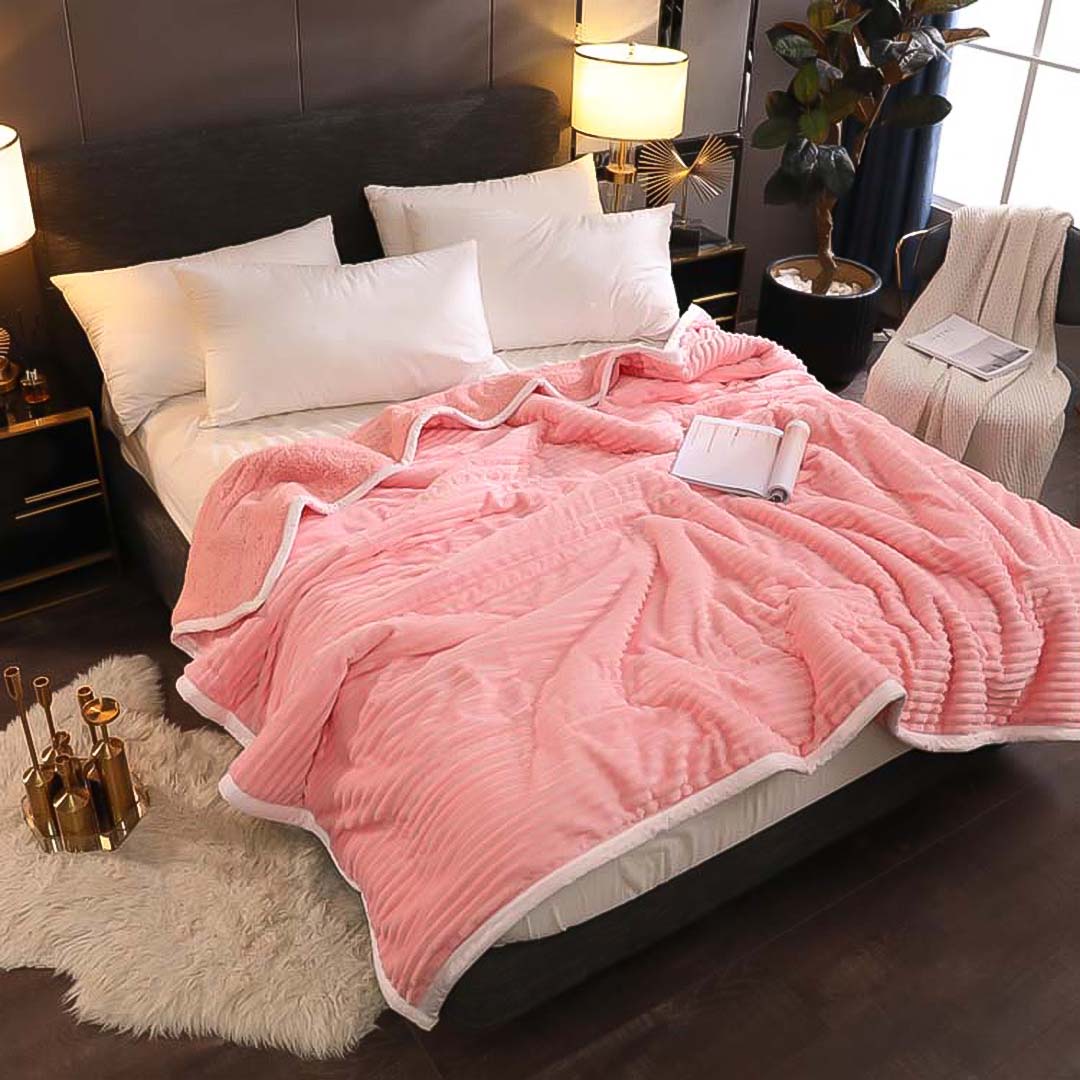 SOGA 2X Throw Blanket Warm Cozy Double Sided Thick Flannel Coverlet Fleece Bed Sofa Comforter Pink - Cafe Supply