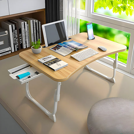SOGA 2X Oak Portable Bed Table Adjustable Folding Mini Desk Stand With Cup-Holder Home Decor - Cafe Supply