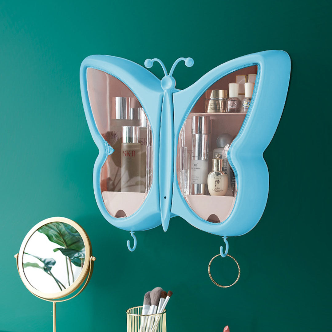 SOGA 2X Blue Butterfly Shape Wall-Mounted Makeup Organiser Dustproof Waterproof Bathroom Storage Box Home Decor - Cafe Supply