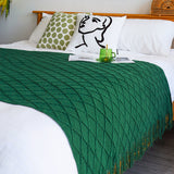 SOGA 2X Green Diamond Pattern Knitted Throw Blanket Warm Cozy Woven Cover Couch Bed Sofa Home Decor with Tassels - Cafe Supply