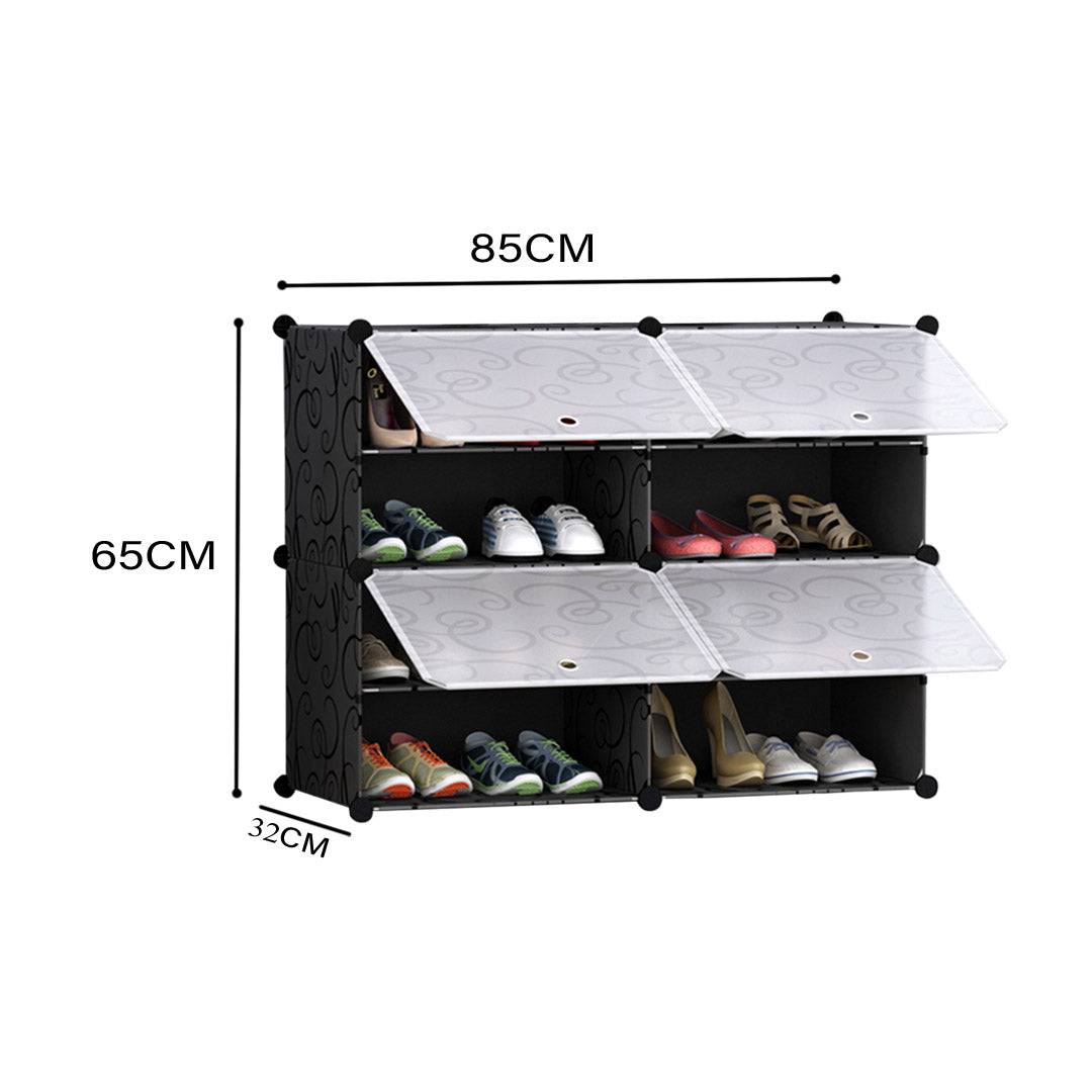 SOGA 4 Tier 2 Column Shoe Rack Organizer Sneaker Footwear Storage Stackable Stand Cabinet Portable Wardrobe with Cover - Cafe Supply