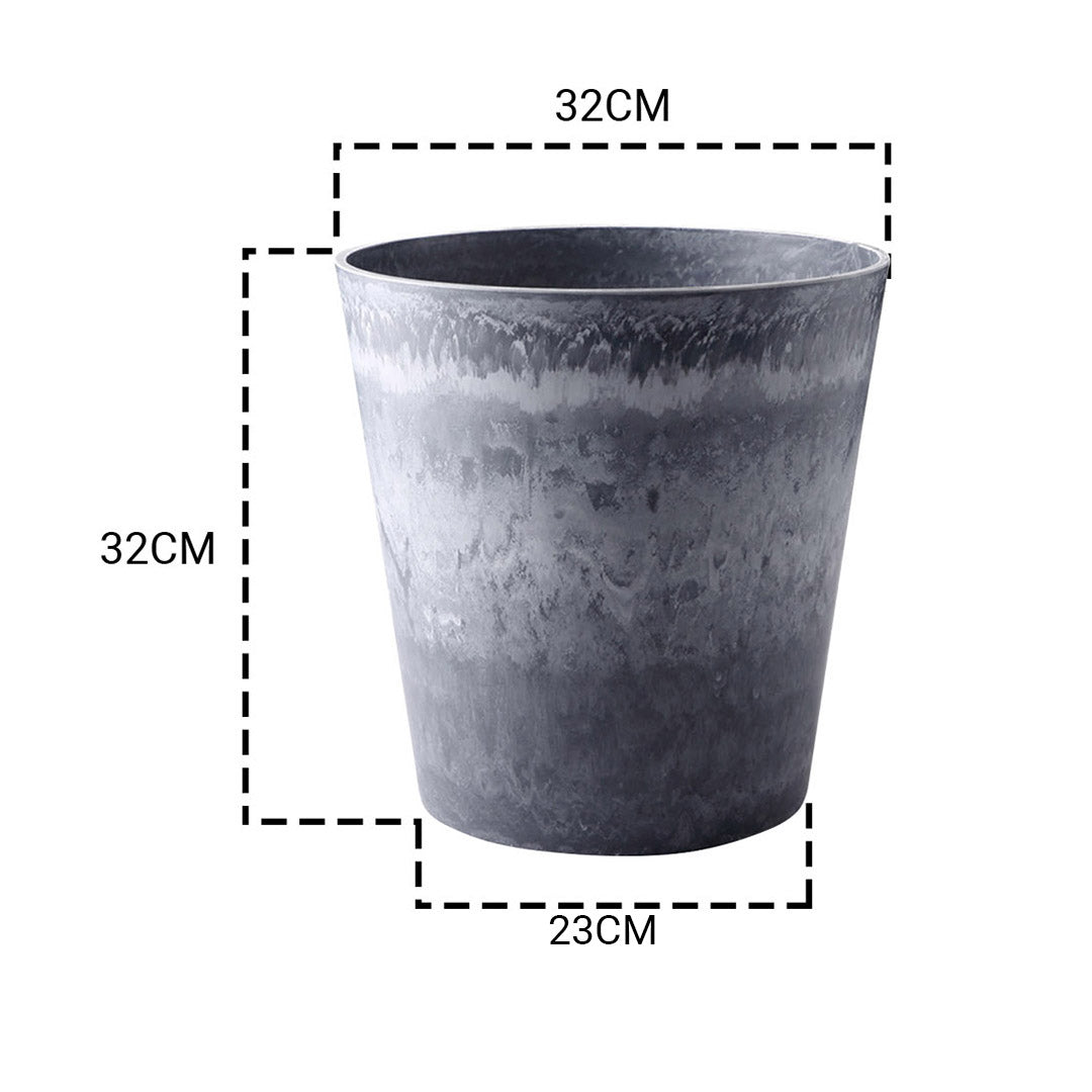 SOGA 2X 32cm Weathered Grey Round Resin Plant Flower Pot in Cement Pattern Planter Cachepot for Indoor Home Office - Cafe Supply