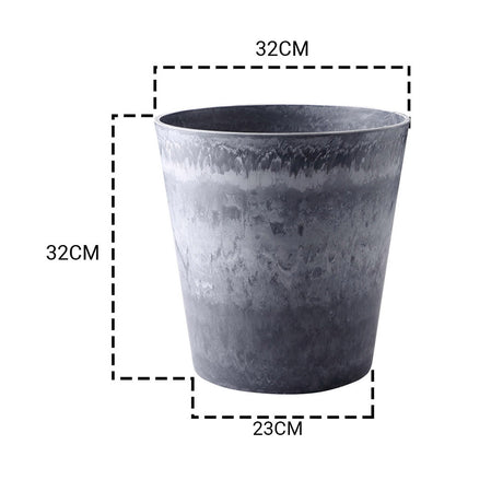 SOGA 2X 32cm Weathered Grey Round Resin Plant Flower Pot in Cement Pattern Planter Cachepot for Indoor Home Office - Cafe Supply